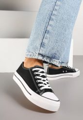 Czarne Trampki Basic z Cholewką przed Kostkę na Niskiej Platformie Senadra. Czarne trampki i tenisówki damskie Renee, bez wzorów, z jeansu, przed kostkę, bez zapięcia. Za 49.99 zł.