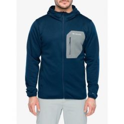 Bluza rozpinana męska Columbia Tall Heights Hooded Grid Fleece Full Zip. Niebieskie bluzy męskie Columbia, m, bez wzorów, sportowe, bez ramiączek, bez kaptura. Za 415.79 zł.