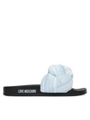 LOVE MOSCHINO Klapki JA28312G0OIW370A Niebieski jasny. Niebieskie klapki damskie Love Moschino, bez wzorów, z materiału, bez obcasa, bez zapięcia. Za 679.99 zł.