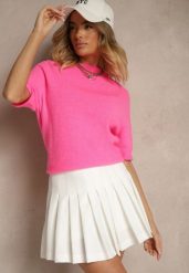 Fuksjowy Sweter o Fasonie T-shirtu z Wełną Dannirae. Czerwone swetry nierozpinane damskie Renee, bez wzorów, z jeansu, casualowe, bez kołnierzyka, bez ramiączek. Za 129.99 zł.