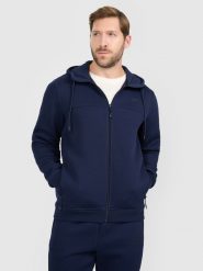 4F Bluza dresowa rozpinana z kapturem męska - granatowa XL. Niebieskie bluzy męskie 4F, m, bez wzorów, z dresówki, klasyczne, bez ramiączek, z kapturem. Za 179.99 zł.