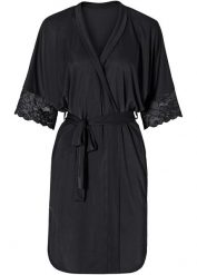 Satynowe kimono z koronką. Czarne szlafroki damskie bonprix, z aplikacjami, z koronki, bez ramiączek, bez kaptura. Za 109.99 zł.