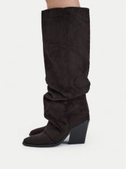 DeeZee Kozaki CEO-WS25288-01 Brązowy ciemny. Brązowe kozaki damskie DeeZee, bez wzorów, z materiału, bez obcasa, na słupku, bez zapięcia. Za 249.99 zł.