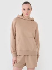 4F Bluza dresowa nierozpinana z kapturem damska - beżowa L. Brązowe bluzy damskie 4F, l, bez wzorów, z bawełny, sportowe, bez ramiączek, z kapturem. Za 149.99 zł.