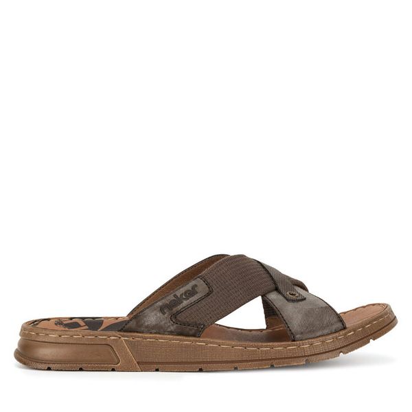 Klapki Rieker. Brązowe klapki męskie Rieker, bez wzorów, bez zapięcia. Za 229.99 zł.