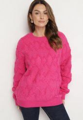 Fuksjowy Sweter o Luźnym Kroju i Wzorzystym Splocie ze Ściągaczami Elondrae. Czerwone swetry nierozpinane damskie Born2be, uniwersalny, bez wzorów, z bawełny, eleganckie, bez kołnierzyka, bez ramiączek. Za 149.99 zł.