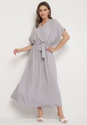 Szara Sukienka z Bawełną i Ozdobnym Paskiem Lunistra. Szare sukienki damskie Born2be, na co dzień, l, z aplikacjami, z bawełny, eleganckie, bez kołnierzyka, bez ramiączek, maxi. Za 69.99 zł.