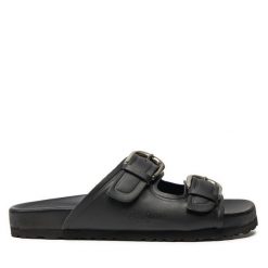 Klapki Pepe Jeans. Czarne klapki damskie Pepe Jeans, bez wzorów, z jeansu, bez obcasa, bez zapięcia. Za 349.99 zł.