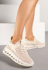 Beżowe Buty Sportowe Sneakersy Siateczkowe na Tłoczonej Platformie Lurilia. Brązowe obuwie sportowe damskie Renee, bez wzorów, z jeansu, bez zapięcia. Za 59.99 zł.