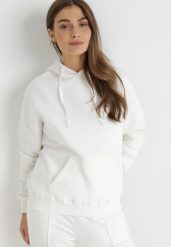 Biała Bluza Kangurka z Polarem Fasa. Białe bluzy damskie Born2be, xl, bez wzorów, z dzianiny, casualowe, bez ramiączek, bez kaptura. Za 39.99 zł.