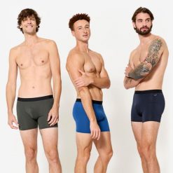 Bokserki sportowe męskie, oddychające 3 sztuki. Brązowe bielizna sportowa męska Decathlon, m, bez wzorów, z elastanu, do biegania. Za 69.99 zł.