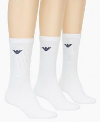 Skarpety męskie Emporio Armani Calza 3-Pack. Białe skarpety męskie Emporio Armani Connected, bez wzorów, z bawełny. Za 126.31 zł.