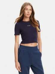 Guess T-Shirt V5YP08 K8RT2 Granatowy Slim Fit. Niebieskie t-shirty damskie Guess, s, z aplikacjami, z wiskozy, bez kołnierzyka, bez ramiączek. Za 109.99 zł.
