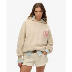 Damska bluza oversize z kapturem Superdry Lo-fi Outdoor. Szare bluzy damskie Superdry, na zimę, l, bez wzorów, eleganckie, bez ramiączek, z kapturem. Za 375.50 zł.