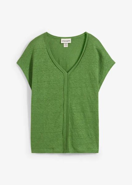 Bluzka z czystego lnu. Zielone bluzki damskie bonprix, bez wzorów, ze lnu, bez kołnierzyka, bez ramiączek. Za 69.99 zł.