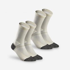 Skarpety turystyczne Hike 500 długie 2 pary. Brązowe skarpetki damskie QUECHUA, bez wzorów, z elastanu. Za 59.99 zł.