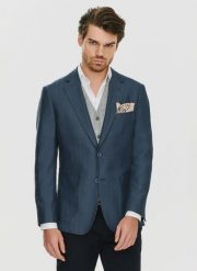 PAKO LORENTE – Granatowa marynarka męska bez podszewki. Garnitury męskie Pako Lorente, m, bez wzorów, z jeansu, casualowe. Za 399.99 zł.