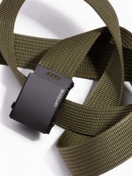 Pasek męski parciany z regulowaną klamrą - zielony A030 - uniwersalny. Zielone paski męskie Ombre Clothing, z lakierowanej skóry. Za 41.99 zł.
