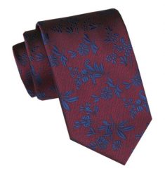 Męski Krawat - Angelo di Monti - Bordo, Motyw Roślinny. Czerwone krawaty i muchy Angelo di Monti, bez wzorów, z tkaniny, eleganckie. Za 45.00 zł.