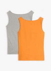 Tank top z dekoltem łódką, 2 szt. Białe topy damskie bonprix, uniwersalny, bez wzorów, bez kołnierzyka, bez ramiączek. Za 75.98 zł.