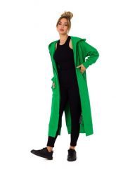 Długa Rozpinana Bluza z Kapturem - Zielona. Zielone bluzy damskie MOE, l, bez wzorów, z bawełny, bez ramiączek, z kapturem. Za 387.89 zł.