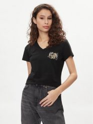 Liu Jo T-Shirt TA4203 JS003 Czarny Regular Fit. Czarne t-shirty damskie Liu Jo, s, bez wzorów, z bawełny, bez kołnierzyka, bez ramiączek. Za 469.99 zł.