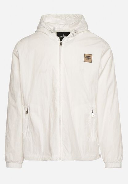 Biała Kurtka Wiatrówka z Naszywką i Kapturem Favema. Białe kurtki męskie Born2be, l, z aplikacjami, eleganckie. Za 89.99 zł.