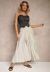 Jasnoszare Spodnie o Szerokim Kroju Kuloty High Waist o Długości 7/8 Ulanova. Szare spodnie materiałowe damskie Renee, bez wzorów, z jeansu, eleganckie, z podwyższonym stanem. Za 39.99 zł.