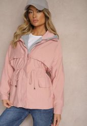 Różowa Kurtka Parka z Dodatkiem Bawełny Wykończona Troczkami Zapinana na Napy Velona. Czerwone kurtki damskie Renee, l, bez wzorów, z bawełny, bez kaptura. Za 119.99 zł.