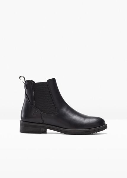 Sztyblety Tamaris. Czarne botki damskie bonprix, bez wzorów, klasyczne, bez obcasa, bez zapięcia. Za 269.99 zł.