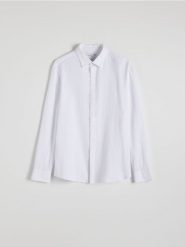 Strukturalna koszula regular fit - biały. Białe koszule męskie Reserved, l, bez wzorów, z bawełny, bez kołnierzyka, bez ramiączek. Za 119.99 zł.