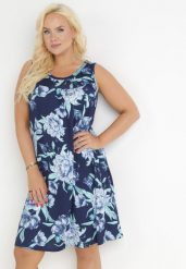 Granatowa Trapezowa Sukienka Midi w Kwiaty Lexani. Niebieskie sukienki damskie Born2be, na co dzień, l, bez wzorów, bez kołnierzyka, bez ramiączek, midi, trapezowe. Za 34.99 zł.