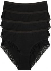 Figi maxi (4 pary). Czarne majtki damskie bonprix, z koronki. Za 62.99 zł.