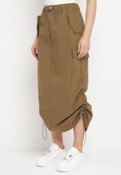 Brązowa Spódnica z Kieszeniami w Stylu Cargo na Dole Ściągacze ze Stoperem Obilasa. Brązowe spódnice damskie Born2be, na co dzień, l, bez wzorów, eleganckie, midi, dopasowane. Za 39.99 zł.