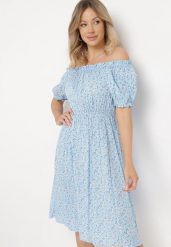 Niebieska Sukienka Midi z Wiskozy Hiszpanka w Kwiatowy Print Oserafia. Niebieskie sukienki damskie Born2be, m, bez wzorów, z wiskozy, boho, bez kołnierzyka, bez ramiączek, midi. Za 54.99 zł.