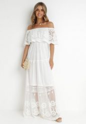 Biała Sukienka Masika. Białe sukienki damskie Born2be, na co dzień, z aplikacjami, boho, bez kołnierzyka, bez ramiączek, maxi, proste. Za 169.99 zł.