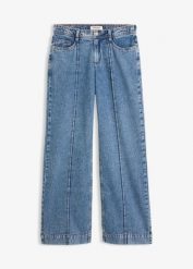 Jeansy wide leg, średni stan. Niebieskie jeansy damskie bonprix, bez wzorów, z jeansu. Za 124.99 zł.