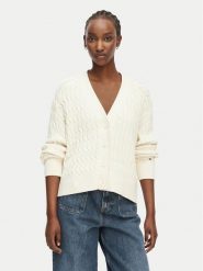Tommy Hilfiger Kardigan WW0WW50078 Kremowy Relaxed Fit. Białe kardigany damskie Tommy Hilfiger, xs, bez wzorów, z bawełny, bez kołnierzyka. Za 649.99 zł.