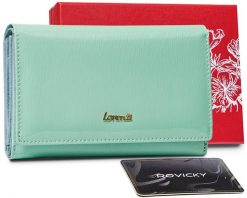 Portfel lakierowany Lorenti 76112-SH-RFID-14 miętowy. Zielone portfele damskie LORENTI, z lakierowanej skóry. Za 121.99 zł.