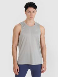 4F Tank top do biegania regular szybkoschnący męski - szary XL. Szare koszulki sportowe męskie 4F, m, bez wzorów, z dzianiny, bez ramiączek, do biegania. W wyprzedaży za 99.99 zł.