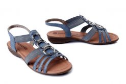 RIEKER REMONTE R3605-12 blue, sandały damskie. Niebieskie sandały damskie Rieker Remonte, bez wzorów, bez obcasa, na koturnie, bez zapięcia. Za 271.92 zł.