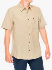 Koszula podróżnicza Fjallraven Ovik Travel Shirt SS. Żółte koszule męskie Fjällräven, s, bez wzorów, z materiału, klasyczne, bez kołnierzyka, bez ramiączek. Za 401.49 zł.