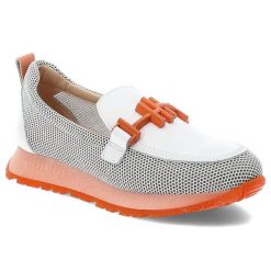Pomarańczowe Półbuty Hispanitas Modne Wsuwane Obuwie Damskie. Białe półbuty damskie Hispanitas, z aplikacjami, ze skóry, eleganckie, bez obcasa, bez zapięcia. Za 599.00 zł.