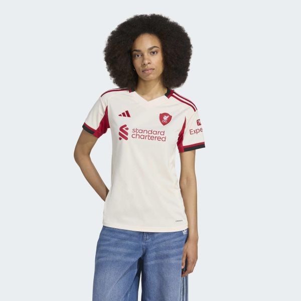 Koszulka Liverpool FC 25/26 Away Jersey. Białe bluzki damskie Adidas, bez wzorów, z jersey, sportowe, bez kołnierzyka, bez ramiączek. Za 439.00 zł.