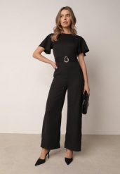 Czarny Kombinezon VICES z Paskiem i Geometryczną Klamrą Elinassa. Czarne sukienki damskie Born2be, do pracy, l, bez wzorów, biznesowe, bez kołnierzyka, bez ramiączek. Za 179.99 zł.