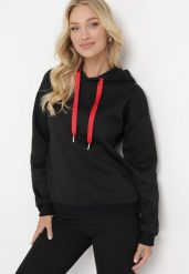 Czarna Bluza z Kapturem Matiale. Czarne bluzy damskie Born2be, na zimę, l, bez wzorów, z materiału, casualowe, bez ramiączek, z kapturem. Za 74.99 zł.