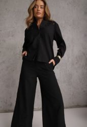 Czarny Boho Komplet z Bawełną Koszula i Spodnie z Ażurowymi Zdobieniami Runesa. Czarne koszule damskie Renee, m, z aplikacjami, z bawełny, boho, bez kołnierzyka, bez ramiączek. Za 149.99 zł.