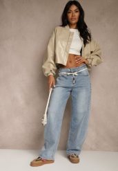 Niebieskie Jeansy Balloon Regular Waist z Ozdobnym Wiązaniem Daemora. Niebieskie jeansy damskie Renee, bez wzorów, z jeansu, klasyczne. Za 119.99 zł.