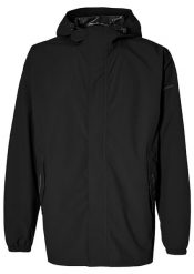 Rowerowa kurtka przeciwdeszczowa Hoga unisex, kruczoczarna. Czarne kurtki męskie BASIL, s, bez wzorów, z materiału, biznesowe, bez kaptura. Za 273.95 zł.