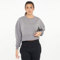 Krótka bawełniana bluza F ESSENCE szara. Szare bluzy damskie Legea, l, bez wzorów, z bawełny, bez ramiączek, bez kaptura. Za 92.00 zł.